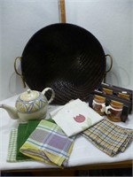 NEW Basket / Tea Pot / Glass Mugs / Dish Cloths