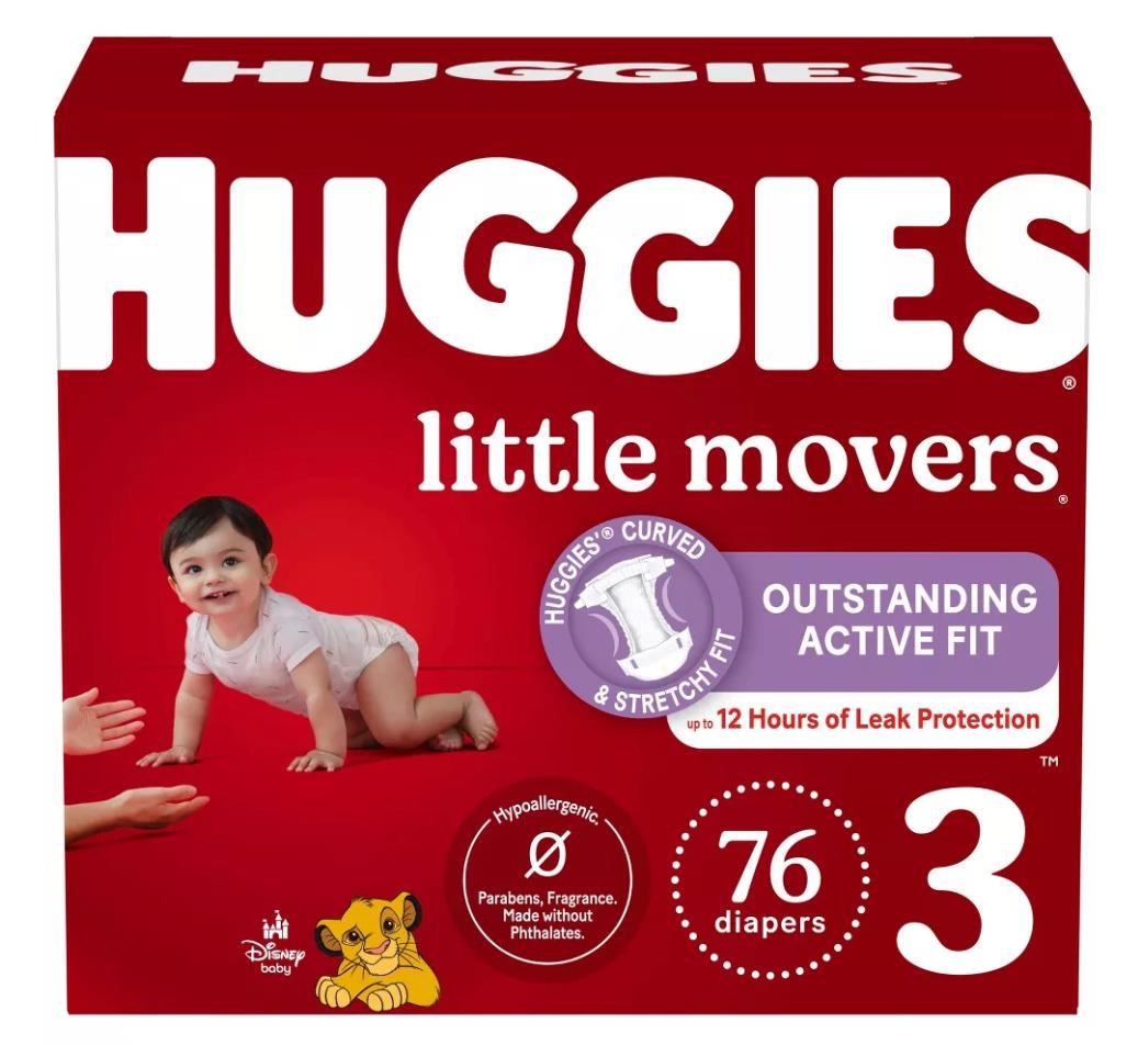 76CT Huggies Little Movers Baby Diapers Size 3