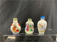 3  hand painted snuff bottles