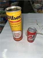 EMPTY WILSON TENNIS BALL CAN & SMALL COKE CAN