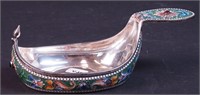 A Russian silver and cloisonne kovsh (drinking