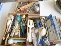 Three box lots of kitchen utensils and miscellany