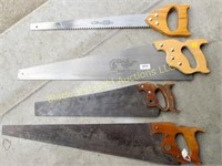 Lot of 4 assorted hand saws, 2 are Keen Kutter