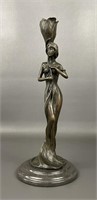 Art Nouveau Milo Bronze Statue Candlestick Holder