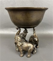 Three Bronze Elephants Supporting Brass Bowl