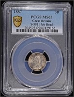 1887 SILVER GREAT BRITAIN 3D PCGS MS65 S-3931
