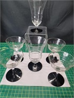 Vintage Set of 6 black foot cocktail glasses