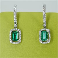 18kt white gold emerald and diamond earrings