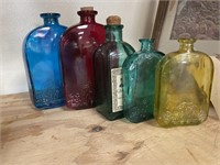 5 Colored Glass Bottles