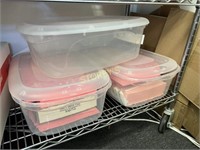 3 Storage Bins & Pink Paper