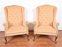 Vintage Yellow Upholstered Wingback Chair Set