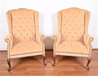 Vintage Yellow Upholstered Wingback Chair Set