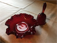 2 PCS. OF RUBY RED HOBNAIL GLASSWARE