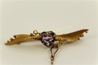 VICTORIAN 9K YELLOW GOLD  AND AMETHYST BROOCH