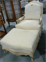 LARGE CREAM ARMCHAIR WITH MATCHING OTTOMAN