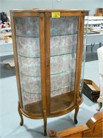ANTIQUE OAK CURVED GLASS CHINA CABINET WITH GLASS