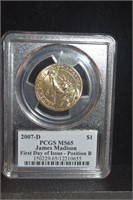 PCGS MS65 2007D James Madison $1 Coin