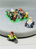 16 LEGO men & moon buggy, motorcycles w/ men