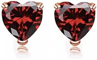 24k Rose Gold-pl. Heart 4.00ct Garnet Earrings