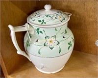 HAND PAINTED LIDDED PITCHER - CHIP TO BASE