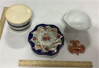 Ceramic jar w/lid, cookie cutter & bowl