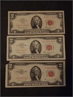 1953 & 2-1963 $2 United States Red Notes