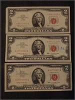 3- 1963 $2 United States Red Notes