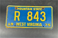 1975 WEST VIRGINIA LICENSE PLATE #R843