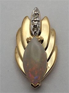 14k Gold Diamond & Opal Pendant