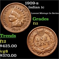 1909-s Indian Cent 1c Grades f, fine
