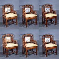 Set 6 Qing Period Rosewood Chairs Inset Marble