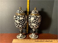 Pair Vintage Cloisonne Vases Urns