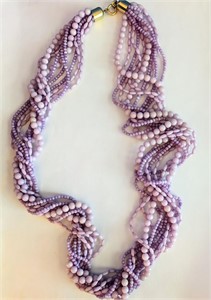 10 Strand Lavender Twisted Bead Necklace