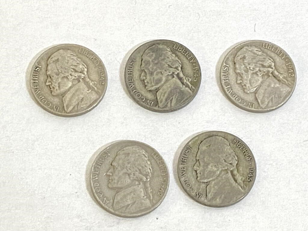 SILVER War Nickel LOT of 5