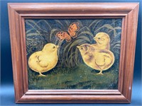 Framed 8x10” Chicks Painting On Canvas