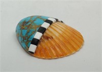 TURQUOISE WHITE SHELL & JET KEWA PUEBLO INLAY SHEL