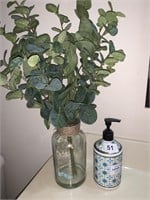 ARTIFICIAL PLANT AND HAND SOAP (1/3 FULL)