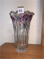 GLASS VASE WITH PURPLE FLOWERS