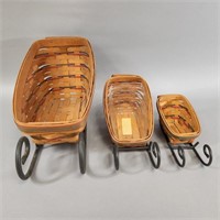 (3) LONGABERGER SLEIGH BASKETS WITH STANDS