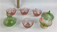 Uranium green, pink & topaz depression glass