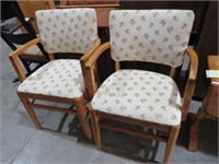 PAIR OF UPHOLSTERED OAK ARM CHAIRS