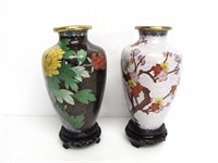 CLOISONNE BRASS ASIAN VASES W/ DISPLAY STANDS