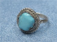 Sterling Silver Tested Vtg. Turquoise Ring