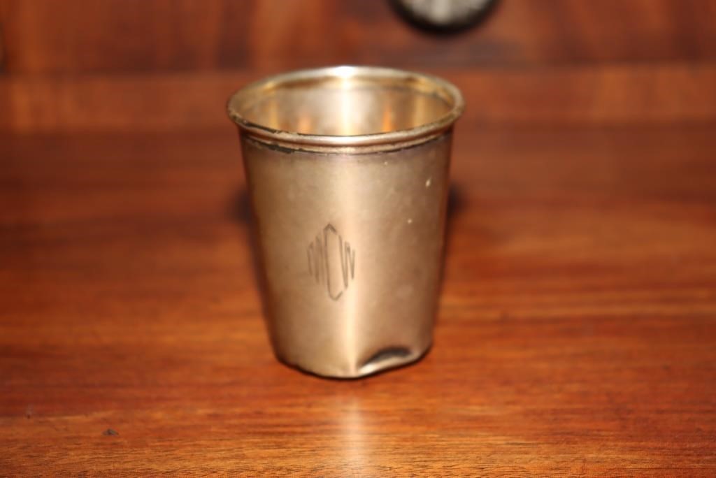 Antique sterling silver cup 2.5" tall monogrammed