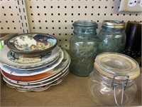 Asst Collector Plates & Blue Ball Jars