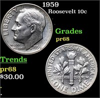 Proof 1959 Roosevelt Dime 10c Grades GEM++ Proof