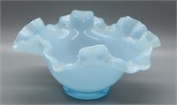 Vintage Blue Ruffled Glass Dish