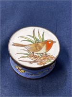 Vintage enamel bird small trinket box