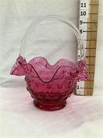 Fenton Cranberry “Thumbprint” Glass Basket, 9