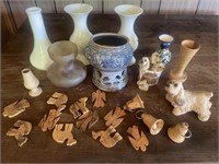 Wooden items -angles, Camels, vases, dog